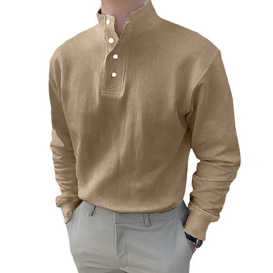 Herren Langarm-Henley-Shirt mit modernem Stehkragen und Knopfleiste EB