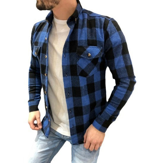 Herren klassisches Flanellhemden mit Karomuster und praktischen Brusttaschen EB