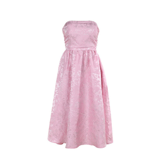 Damen schulterfreies A-Linien Kleid mit luxuriösem Blumenmuster EB