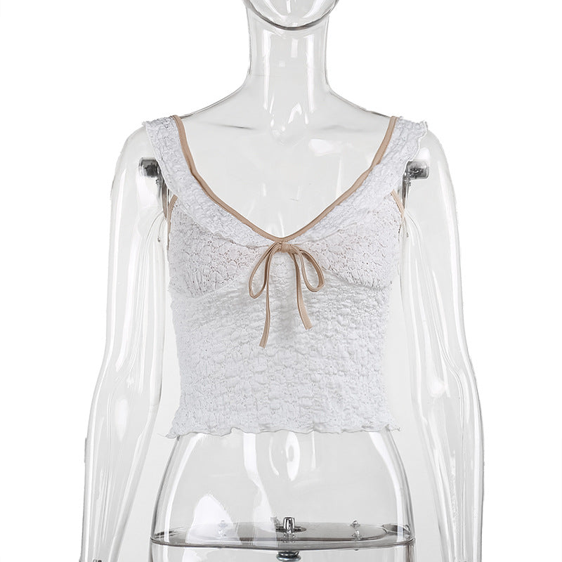 Damen elegantes Spitzentop mit verspielten Rüschendetails und Raffungen EB