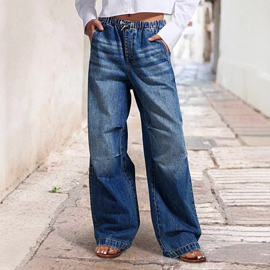 Damen Weit geschnittene Jeanshose mit elastischem Bund EB