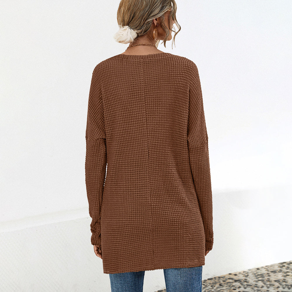 Damen lässiges Langarmshirt mit V-Ausschnitt und praktischer Brusttasche EB