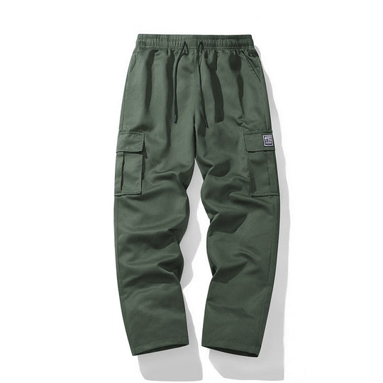 Herren technische Cargo-Hose mit elastischem Bund, Kordelzug, geradem Bein und großen Klappentaschen EB