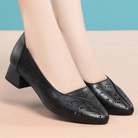 Damen Elegante Ballerina mit Luftdurchlässigem Design und Bequemem Blockabsatz EB
