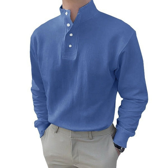 Herren Langarm-Henley-Shirt mit modernem Stehkragen und Knopfleiste EB