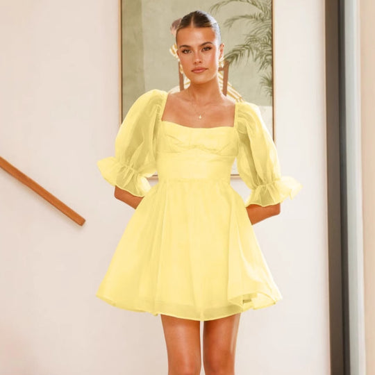 Damen Verspieltes Kurzkleid mit Puffärmeln und quadratischem Ausschnitt EB