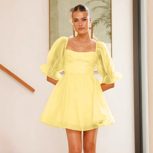 Damen Verspieltes Kurzkleid mit Puffärmeln und quadratischem Ausschnitt EB