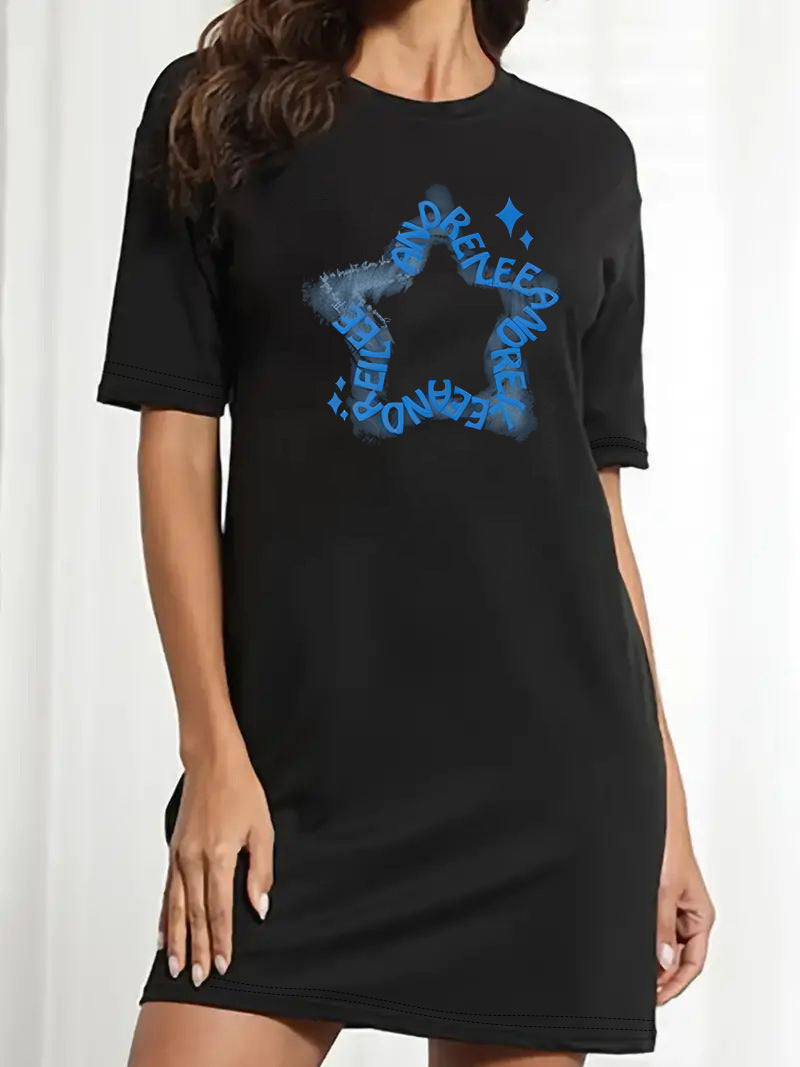 Damen T-Shirt-Kleid mit künstlerischem Blumenmotiv und figurbetontem Schnitt EB