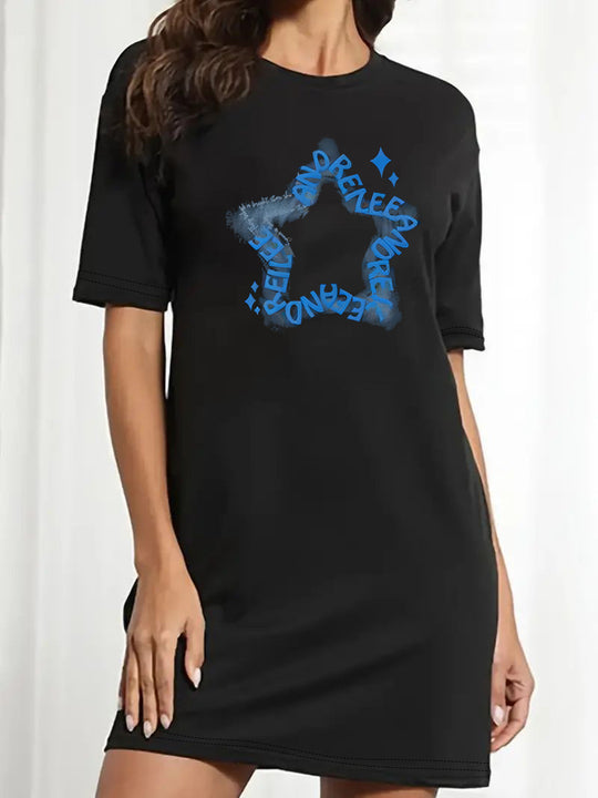 Damen T-Shirt-Kleid mit künstlerischem Blumenmotiv und figurbetontem Schnitt EB