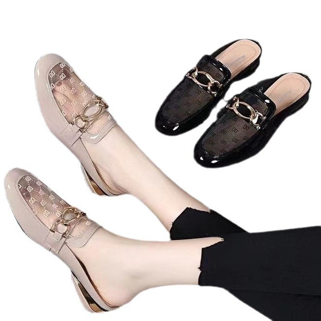 Damen elegante Mules mit transparentem Obermaterial und gildenen Akzenten EB
