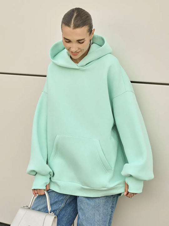 Damen Oversized Kapuzenpullover mit extra weitem Schnitt und Kängurutasche EB