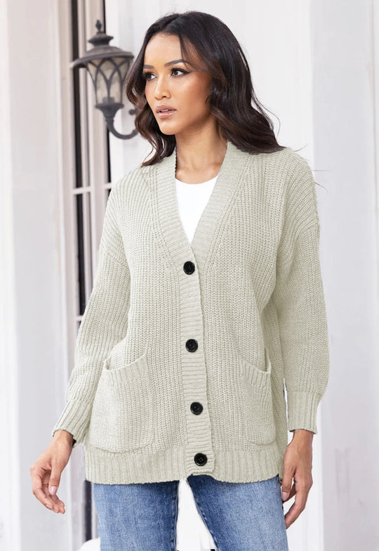 Damen Strickjacke mit modernen Taschen und geripptem Design EB