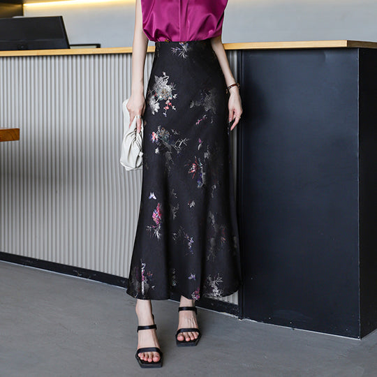Damen  floraler Bias-Cut Midirock mit seitlichem Schlitz und taillennahem Komfortbund EB