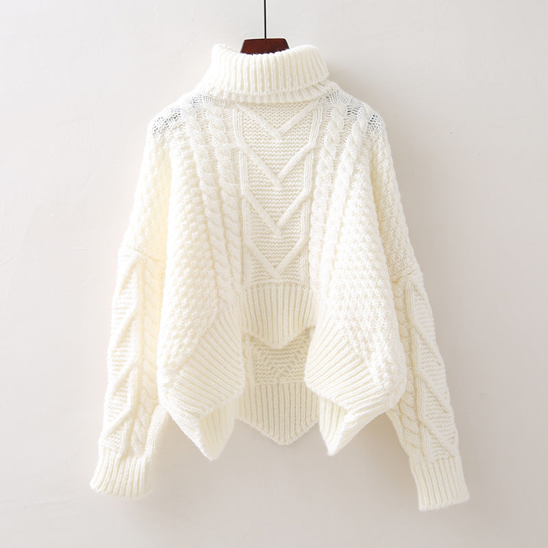 Damen Großer Pullover mit Hohem Kragen und Strickmuster EB