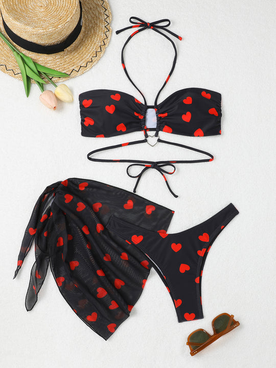 Damen Bandeau Bikini-Set mit verspieltem Herzdesign EB