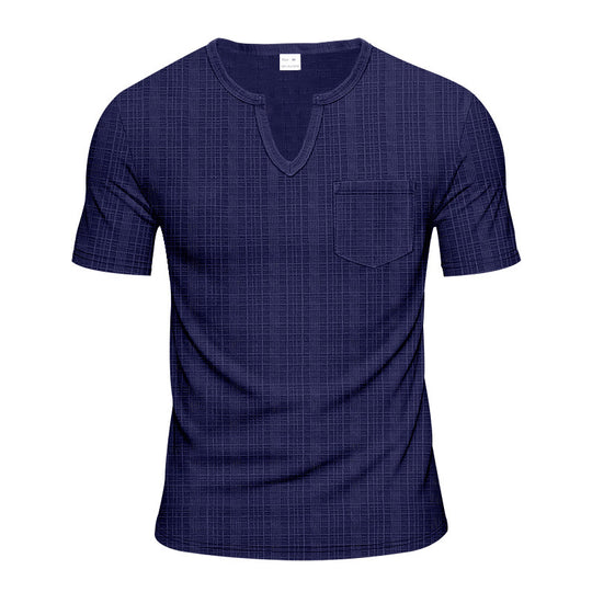 Herren Kurzarm V-Ausschnitt T-Shirt mit Brusttasche EB