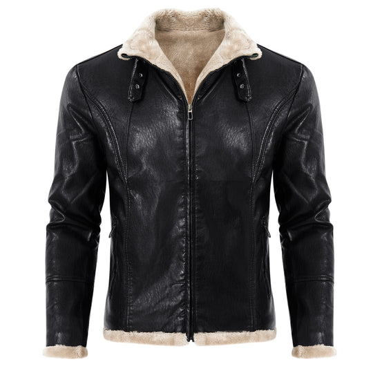 Herren stilvolle Kunstlederjacke mit warmem Innenfutter EB