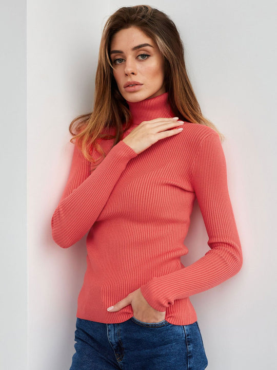 Damen Rollkragenpullover mit geripptem Design und lässigem Schnitt EB