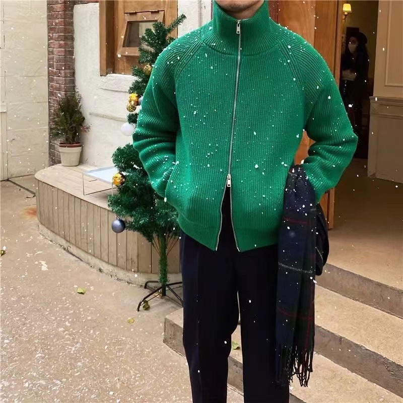 Herren hochwertige Strickjacke mit hohem Kragen und praktischen Reißverschluss EB