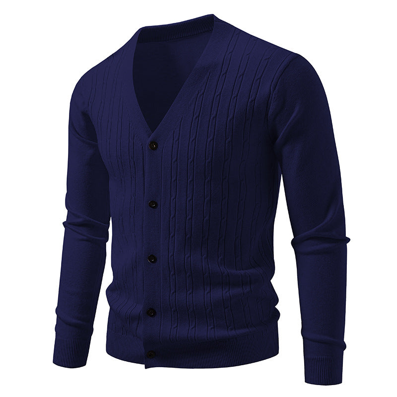 Herren nan Feinstrick-Cardigan mit tiefem V-Ausschnitt schmaler Passform und vertikalem Zopfstrick EB