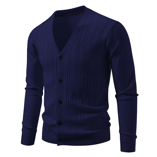 Herren nan Feinstrick-Cardigan mit tiefem V-Ausschnitt schmaler Passform und vertikalem Zopfstrick EB