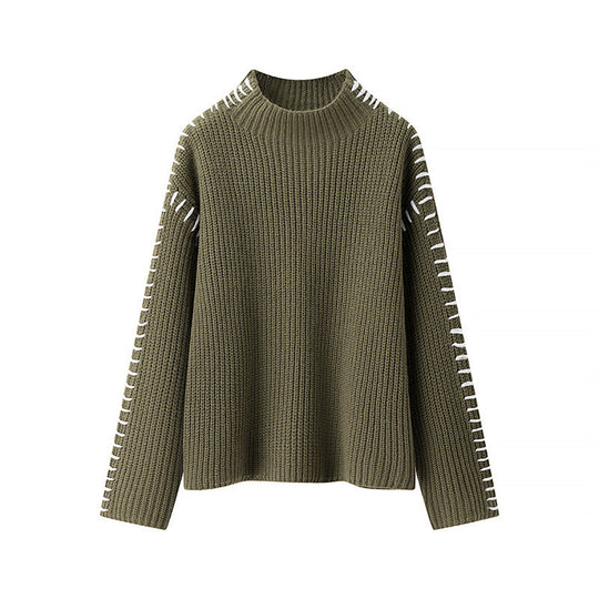 Damen modischer Strickpullover mit hohen Kragen und eleganten Seitendetails EB