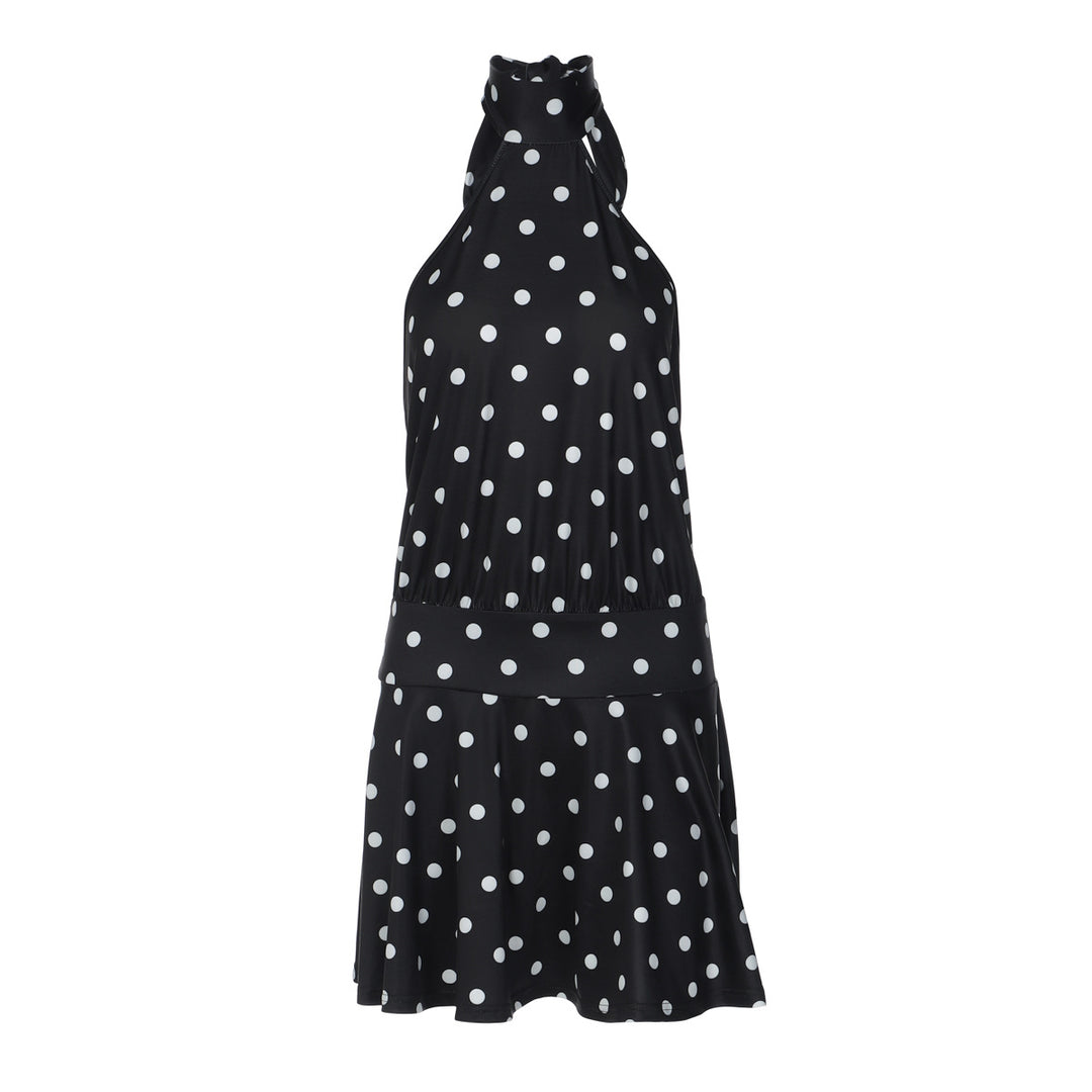 Damen luftiges Spitzenkleid mit Halterneck und punktuellem Muster EB