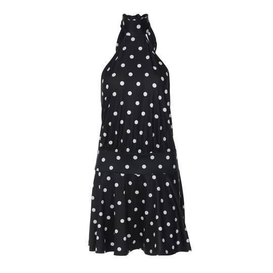 Damen luftiges Spitzenkleid mit Halterneck und punktuellem Muster EB
