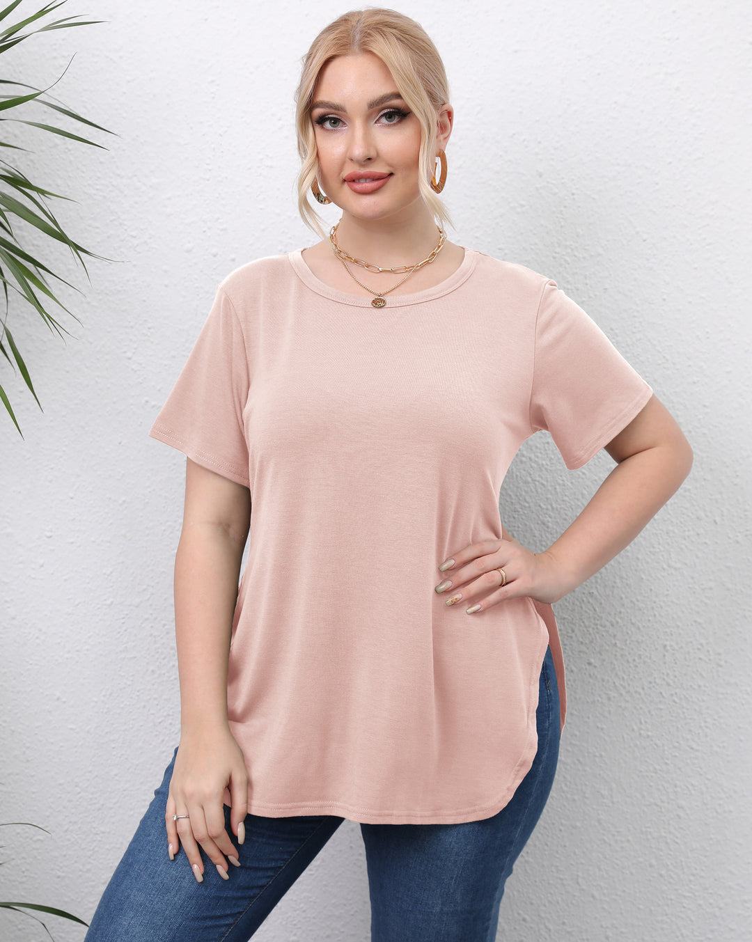 Damen lässiges T-Shirt mit seitlichen Eingrifftaschen EB