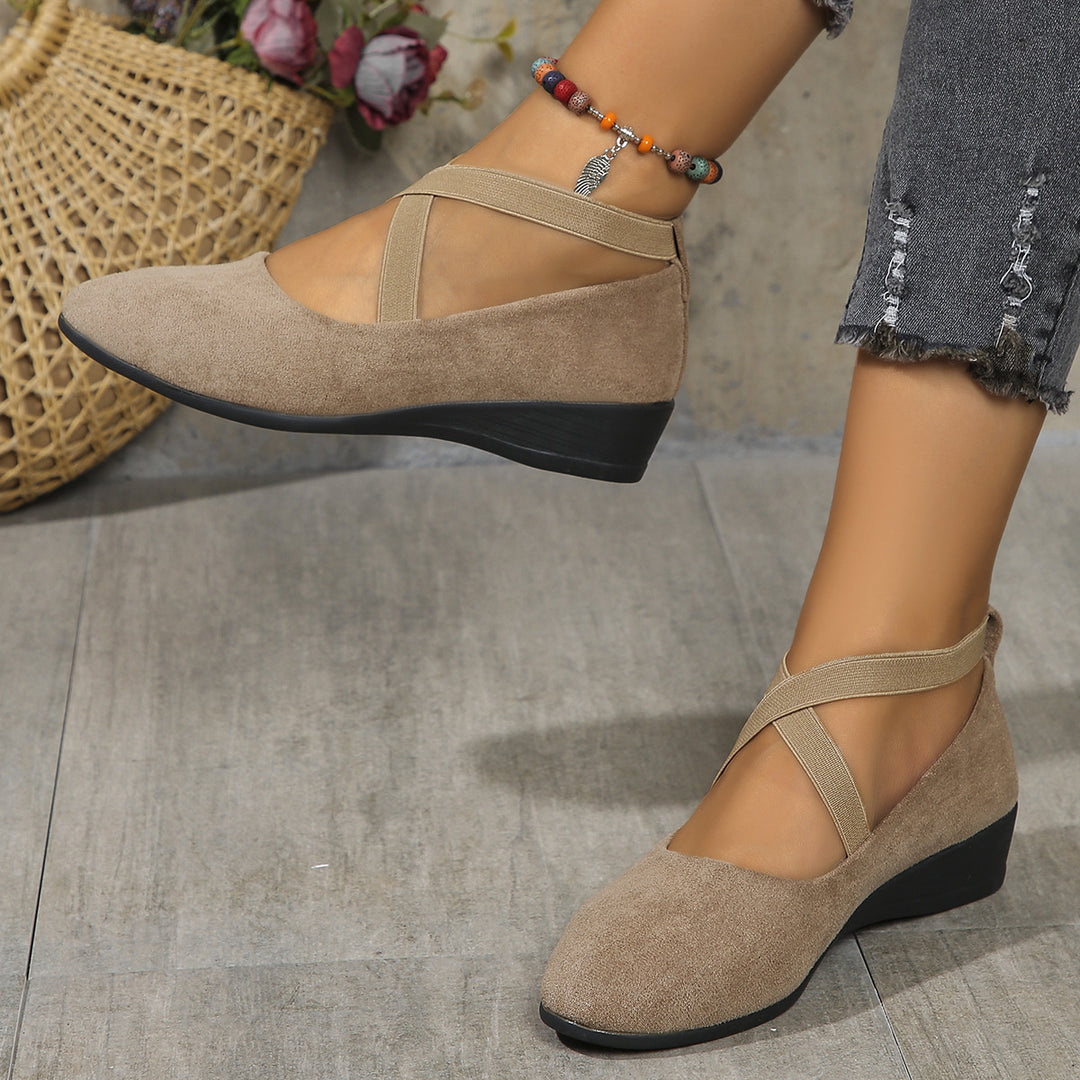 Damen Komfort-Keilabsatz-Ballerina aus Veloursleder EB