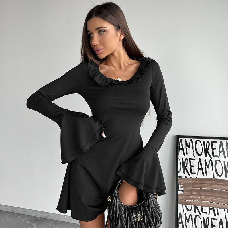 Damen Off-Shoulder Minikleid mit Rüschendetails und ausgestellten Ärmeln EB