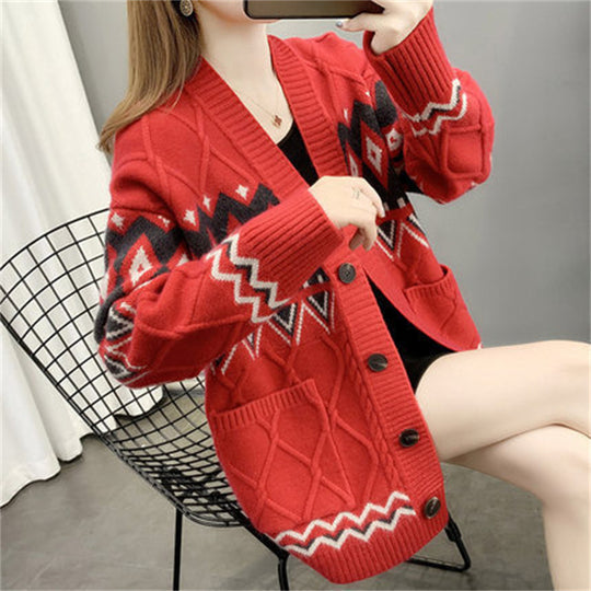 Damen Grobstrick-Cardigan mit modernem Muster und praktischen Taschen EB