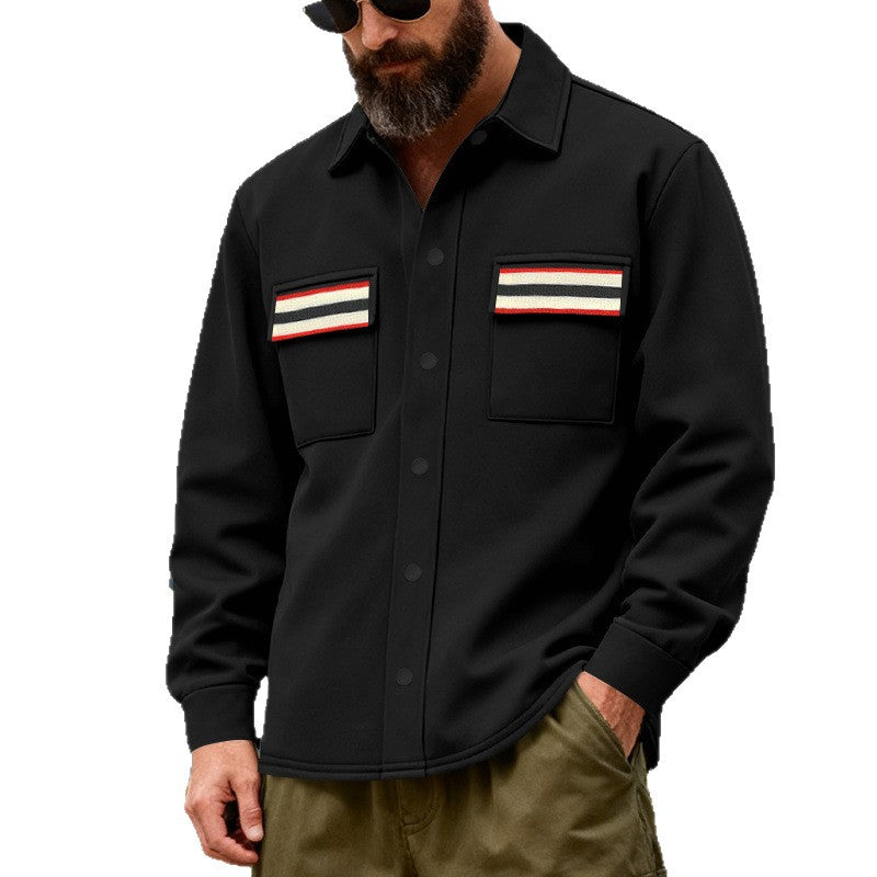 Herren Overshirt-Jacke mit Druckknopfleiste und gestreiften Brusttaschen EB