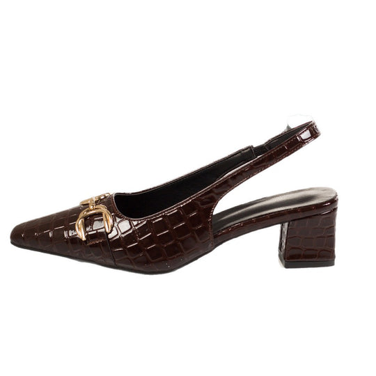 Damen Slingback-Pantoletten mit eleganter Krokoprägung und goldener Schnalle EB