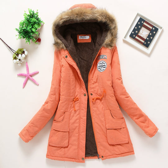 Damen taillierter Winterparka mit Teddyfutter Kunstfellkapuze und Tunnelzug EB