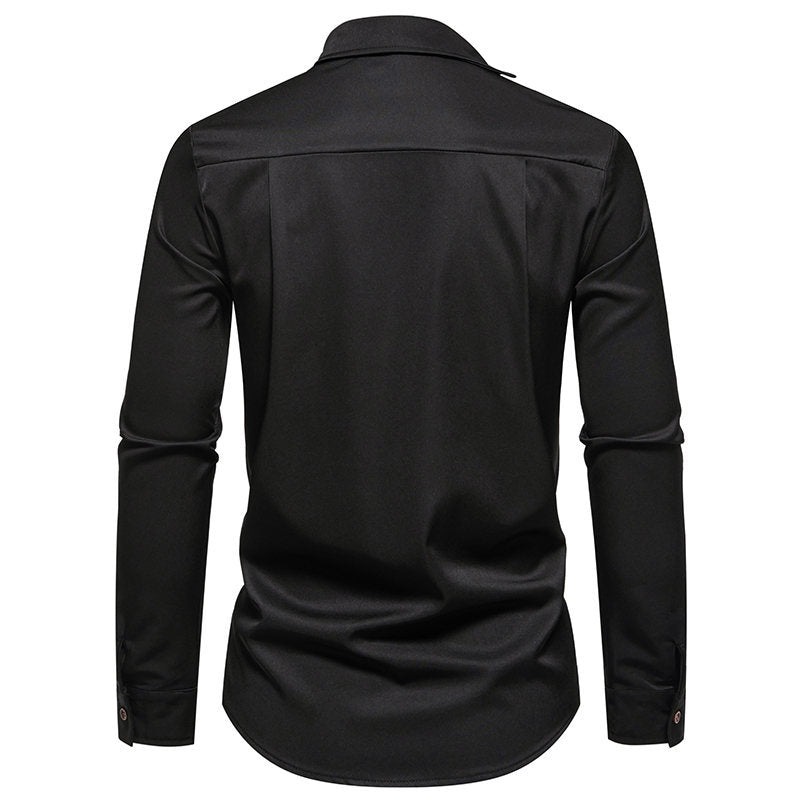 Herren Modisches Langarm-Hemd mit asymmetrischem Kragen und eleganten Knopfdetails EB