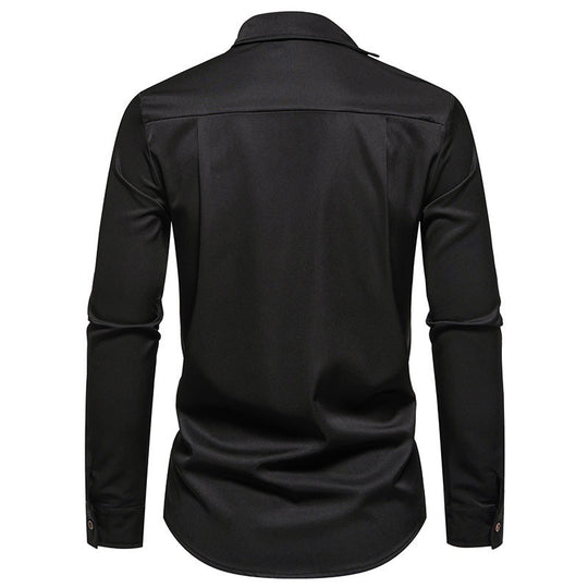 Herren Modisches Langarm-Hemd mit asymmetrischem Kragen und eleganten Knopfdetails EB