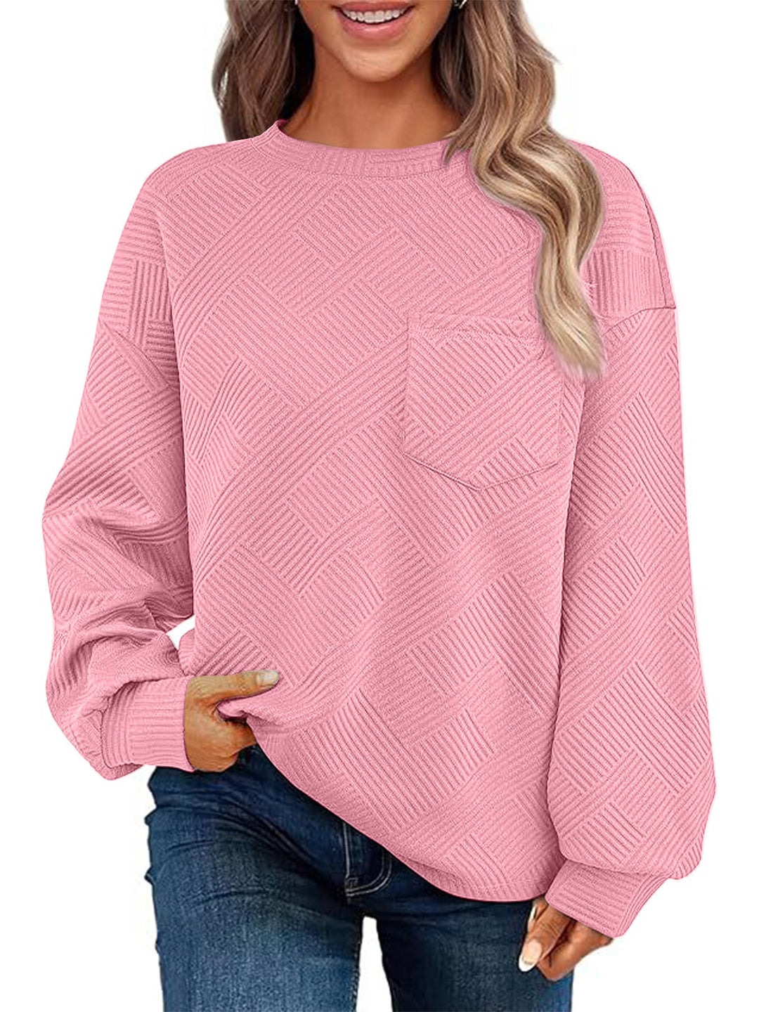 Damen Strukturierter Sweatshirt mit Patch-Tasche EB