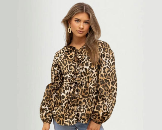 Damen Bluse mit Volantärmeln und Schleifenband EB