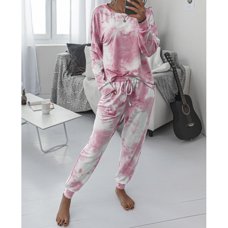Damen Lässiger Tie-Dye Lounge-Jumpsuit mit Kordelzug und Eingrifftaschen EB