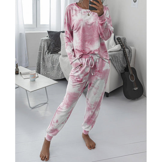Damen Lässiger Tie-Dye Lounge-Jumpsuit mit Kordelzug und Eingrifftaschen EB