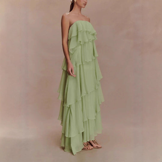 Damen Langes Rüschensommerkleid mit gerafften Details EB