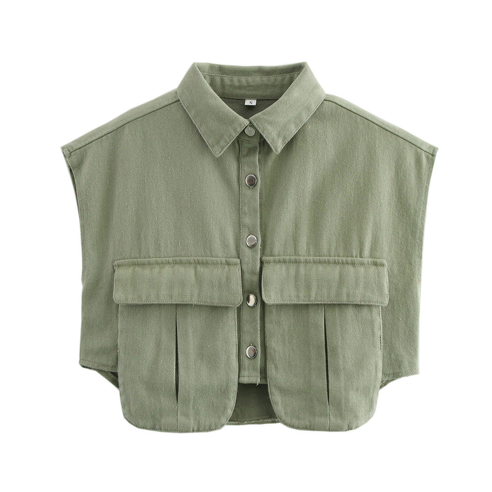 Damen ärmellose Utility-Bluse mit Taschen EB