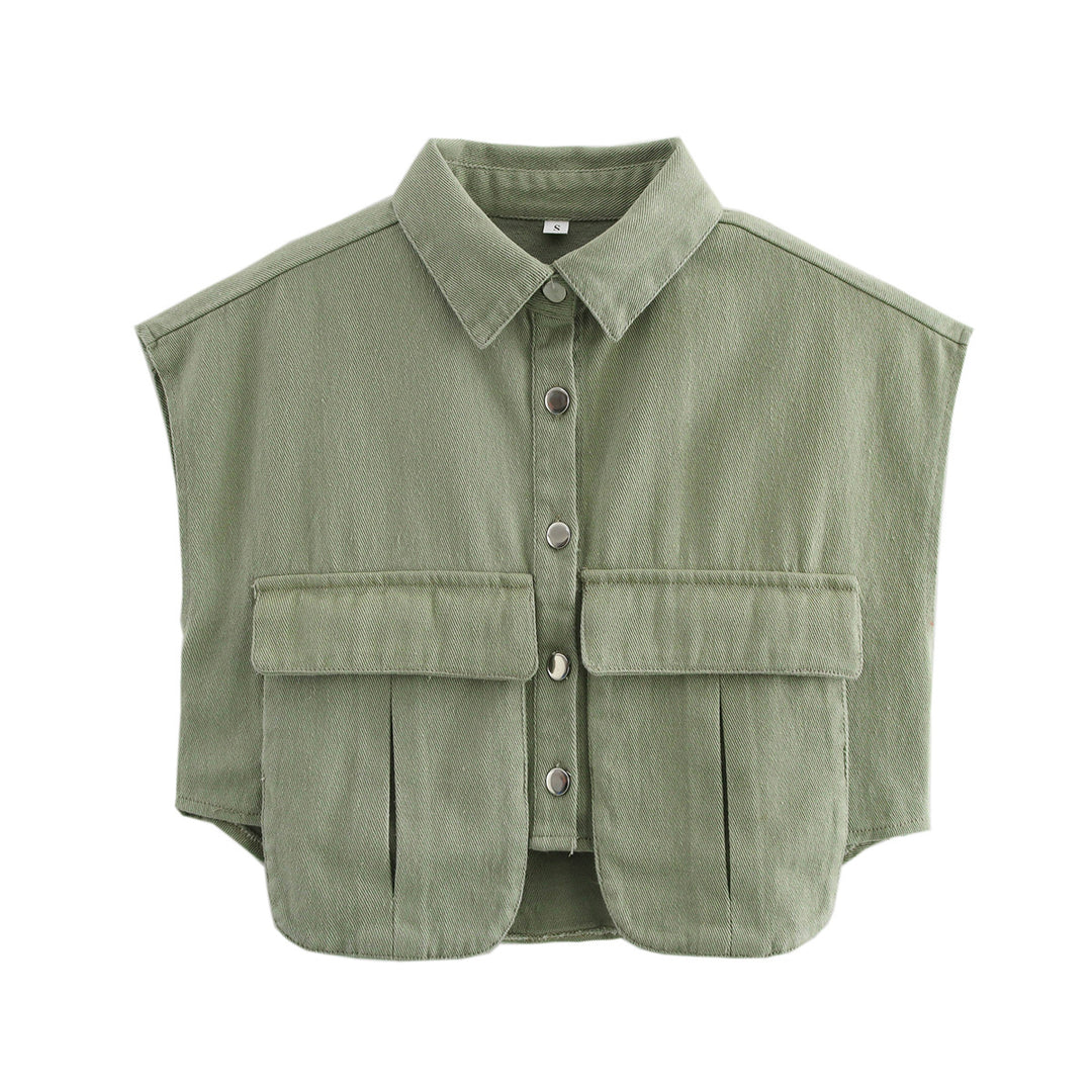 Damen ärmellose Utility-Bluse mit Taschen EB