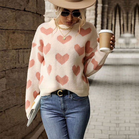 Damen Sweater mit Herzmuster und weitem Schnitt EB