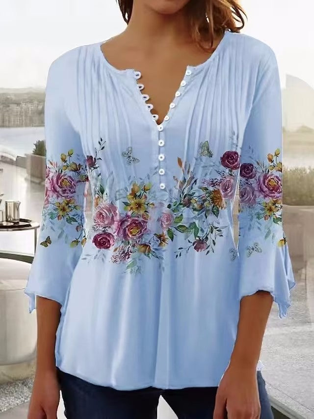 Damen Bluse mit floralem Design und eleganten Knopfdetails Heidi-Mode