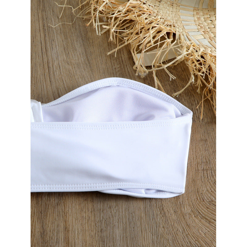 Damen Bandeau-Bikini mit floralem Detail und hochgeschnittenem Höschen EB