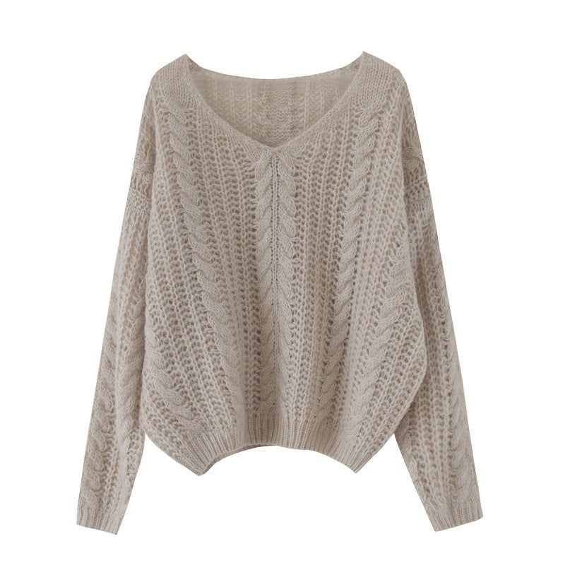 Damen Grobstrickpullover mit V-Ausschnitt und luftiger Struktur EB
