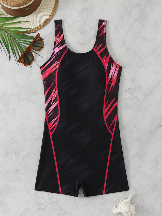 Damen Sportlicher Schwimmanzug mit dynamischem Kunstmotiv EB