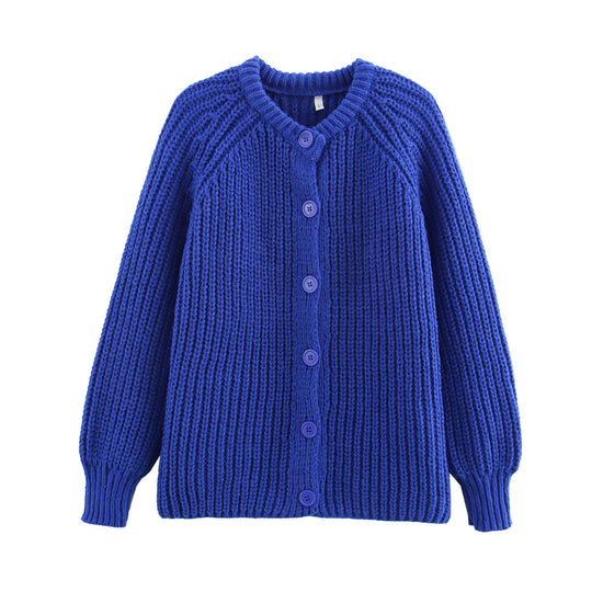 Damen nan grob gestrickte Raglan-Cardigan mit Ballonärmeln und durchgehender Knopfleiste EB
